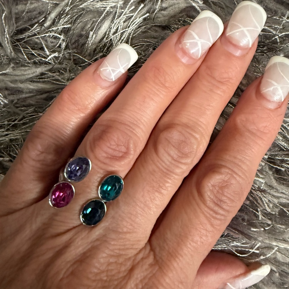 Swarovski quad Gemstone Ring in Purple, Pink, and Blue and green